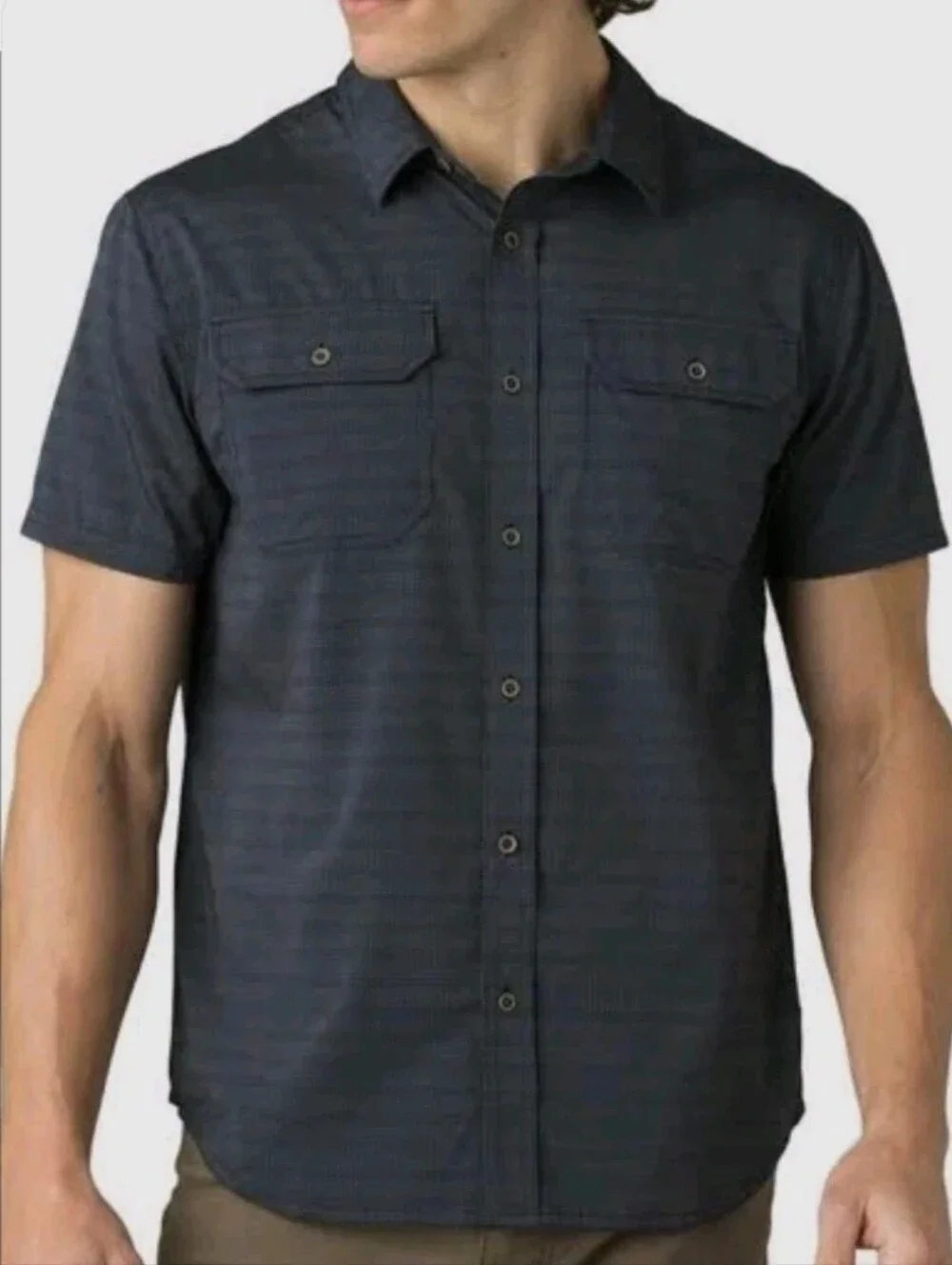 Gerry Blue Short Sleeve Button Down Casual Breast Pockets Polyester